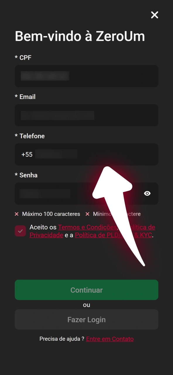 Siga o passo a passo para se cadastrar através do Android da Zeroum.