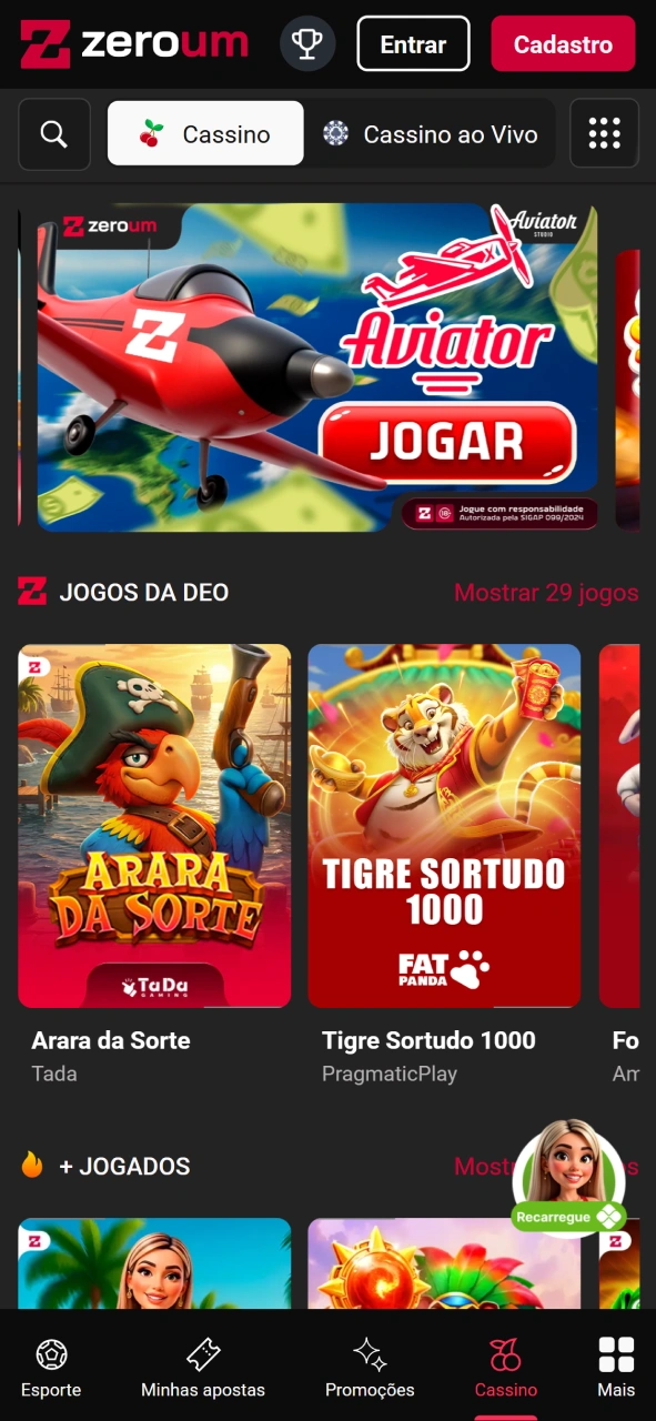 Veja os melhores jogos de cassino disponíveis no aplicativo móvel da Zeroum.