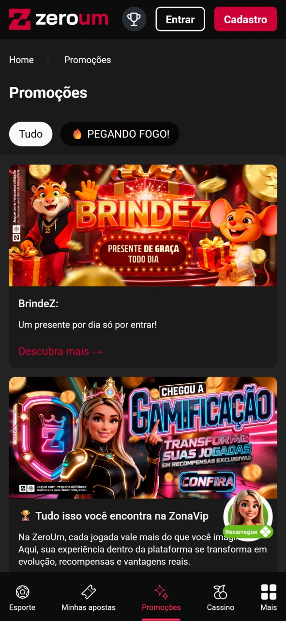 Acesse a aba de promoções no app Zeroum para ativar suas ofertas exclusivas.