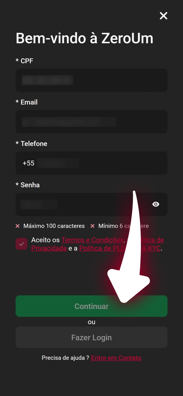 Guia rápido de como criar sua conta Zeroum usando um dispositivo iPhone ou iPad.