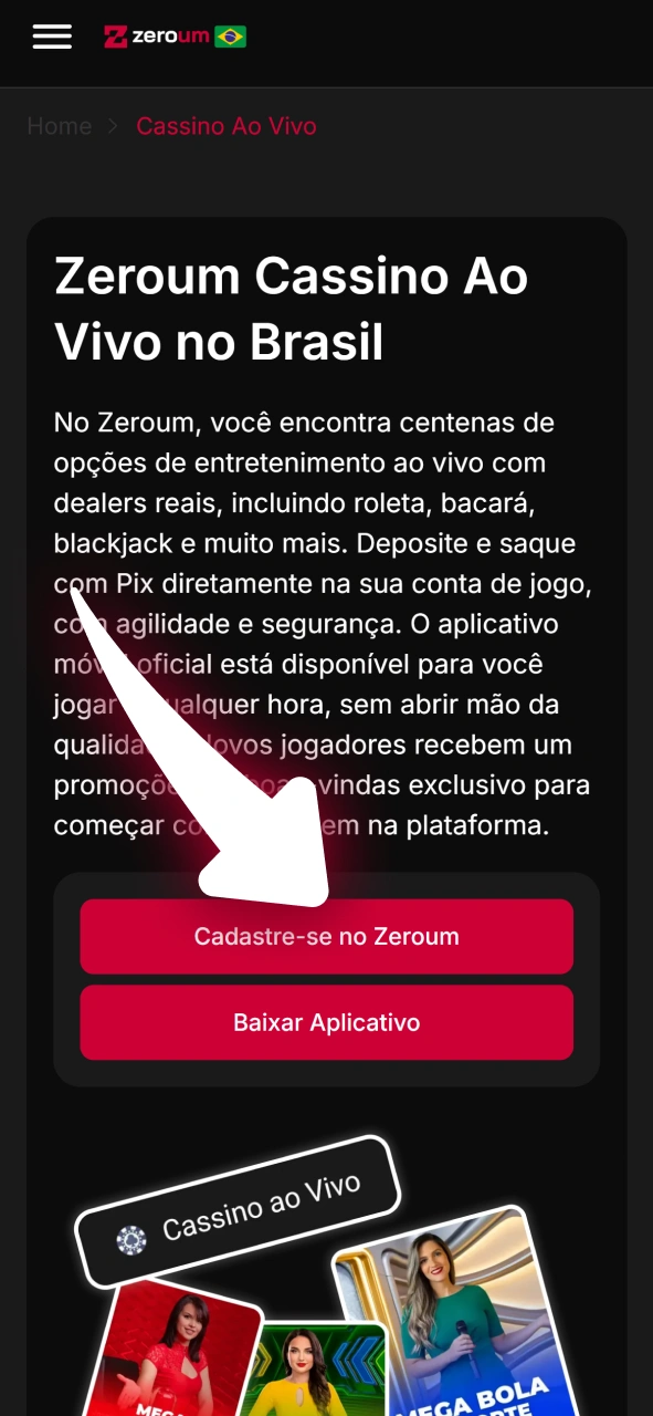 Registre seus dados pessoais no formulário oficial da plataforma Zeroum.