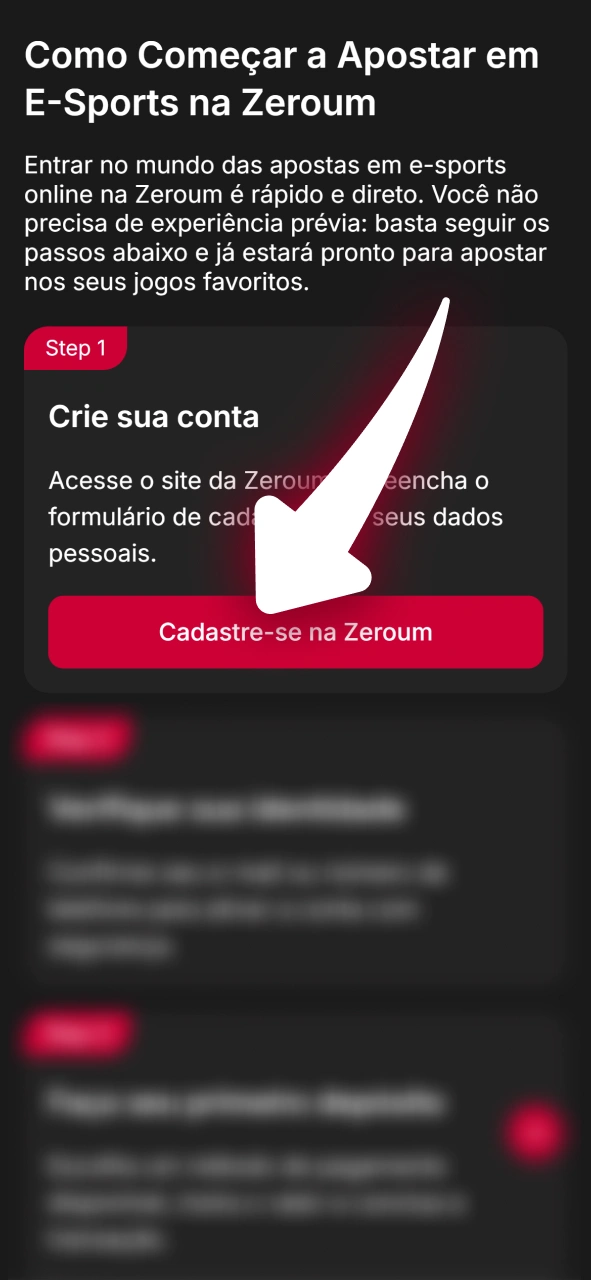 Registre seus dados pessoais no formulário de cadastro oficial Zeroum.