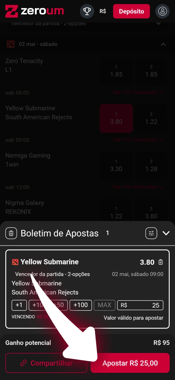 Escolha seu mercado favorito e aposte na plataforma oficial Zeroum.