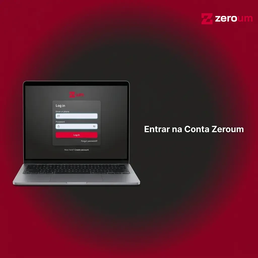 Tela de login da conta Zeroum com campos de e-mail e senha para acesso rápido ao painel do usuário.