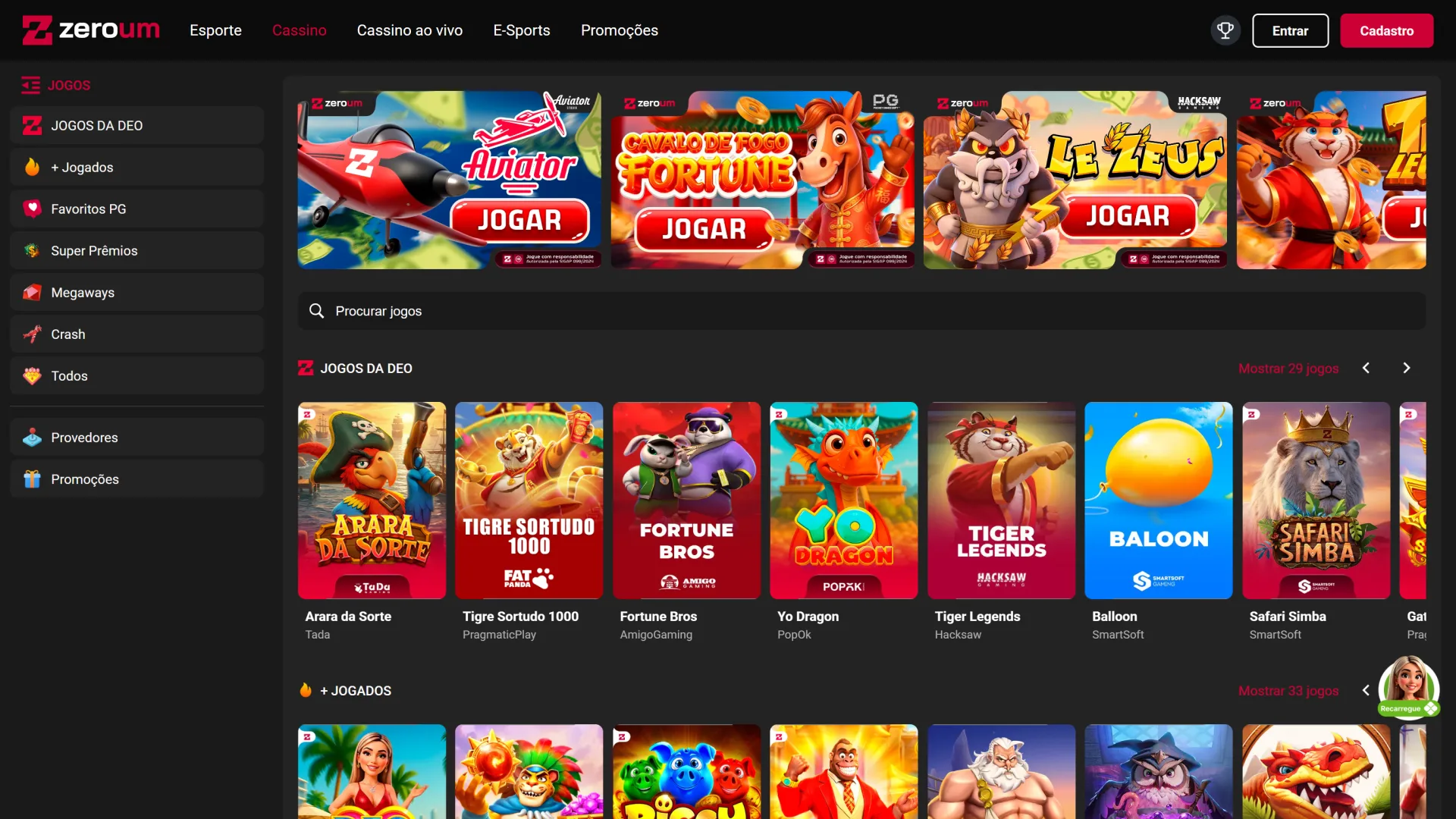 Veja a ampla seleção de jogos de cassino online disponíveis na plataforma Zeroum.