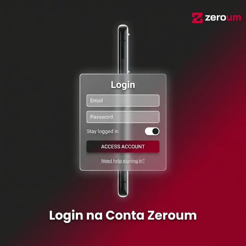 Tela de login da conta Zeroum com campos de e-mail, senha e autenticação em duas etapas.