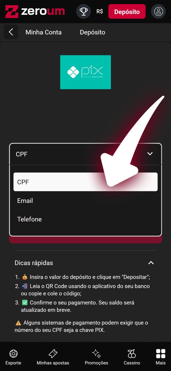 Escolha seu método de pagamento preferido entre as opções disponíveis na Zeroum.