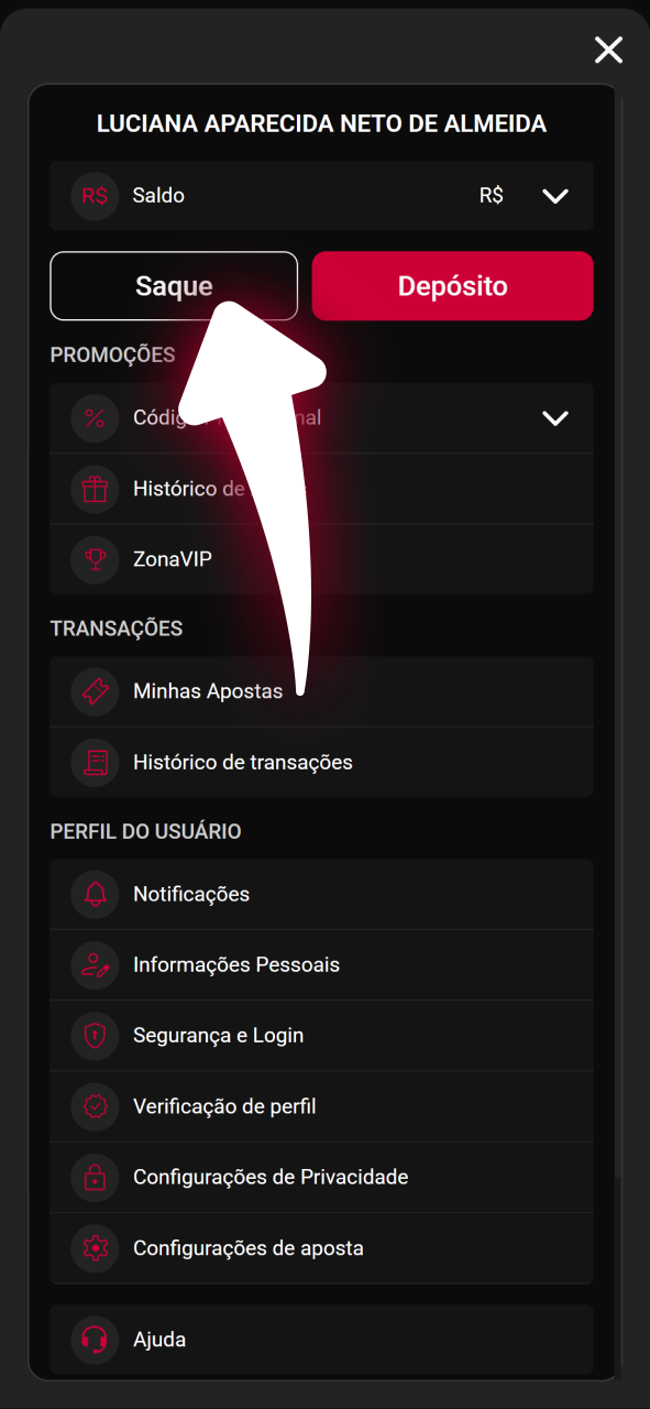 Acesse a área financeira da Zeroum para solicitar o saque de seus ganhos.