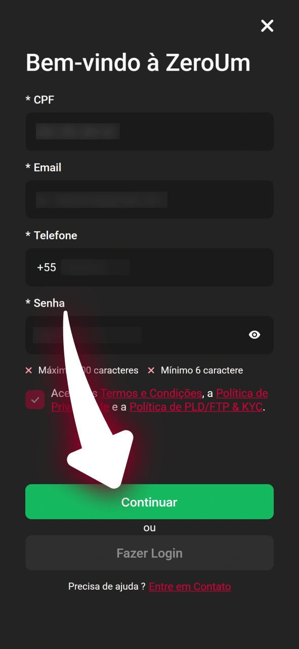 Confirme a criação de sua conta na Zeroum para começar a jogar.