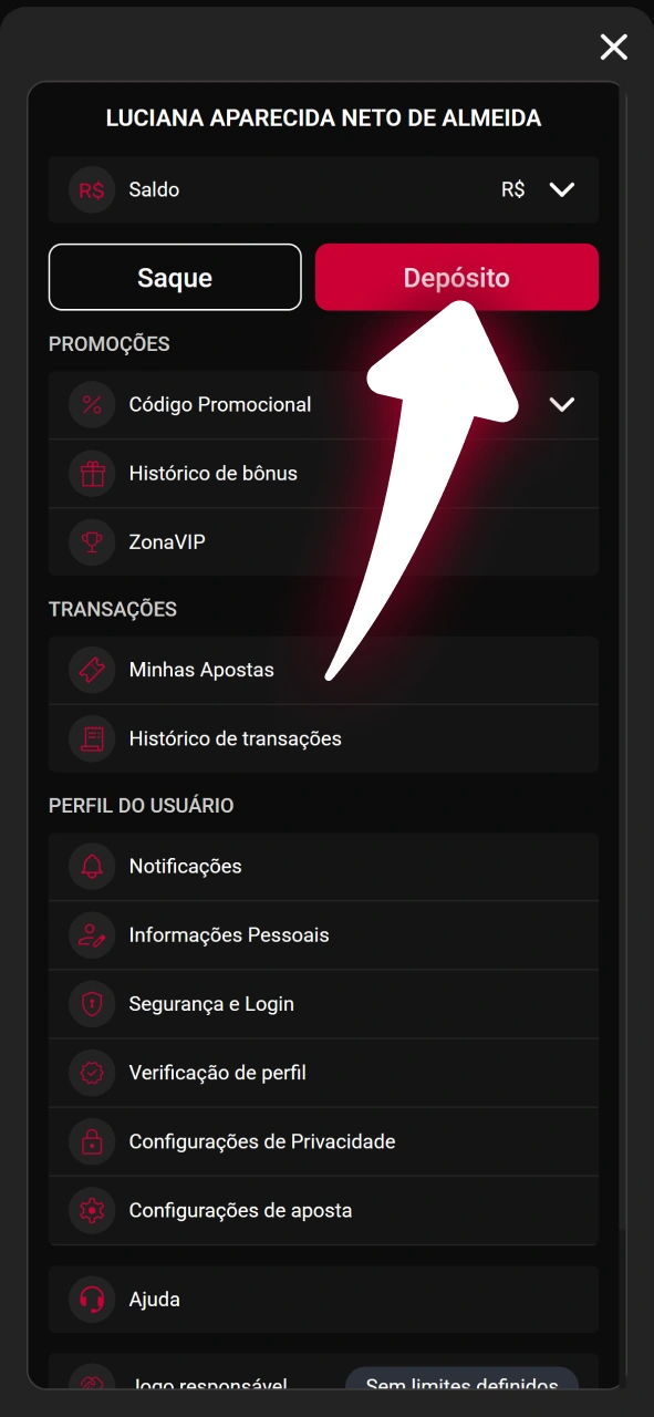 Adicione créditos para apostar no sistema oficial da Zeroum Brasil.