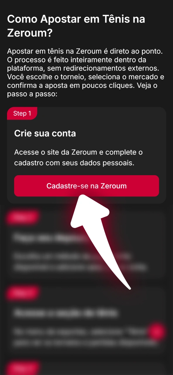 Registre sua conta nova através do formulário oficial da Zeroum.