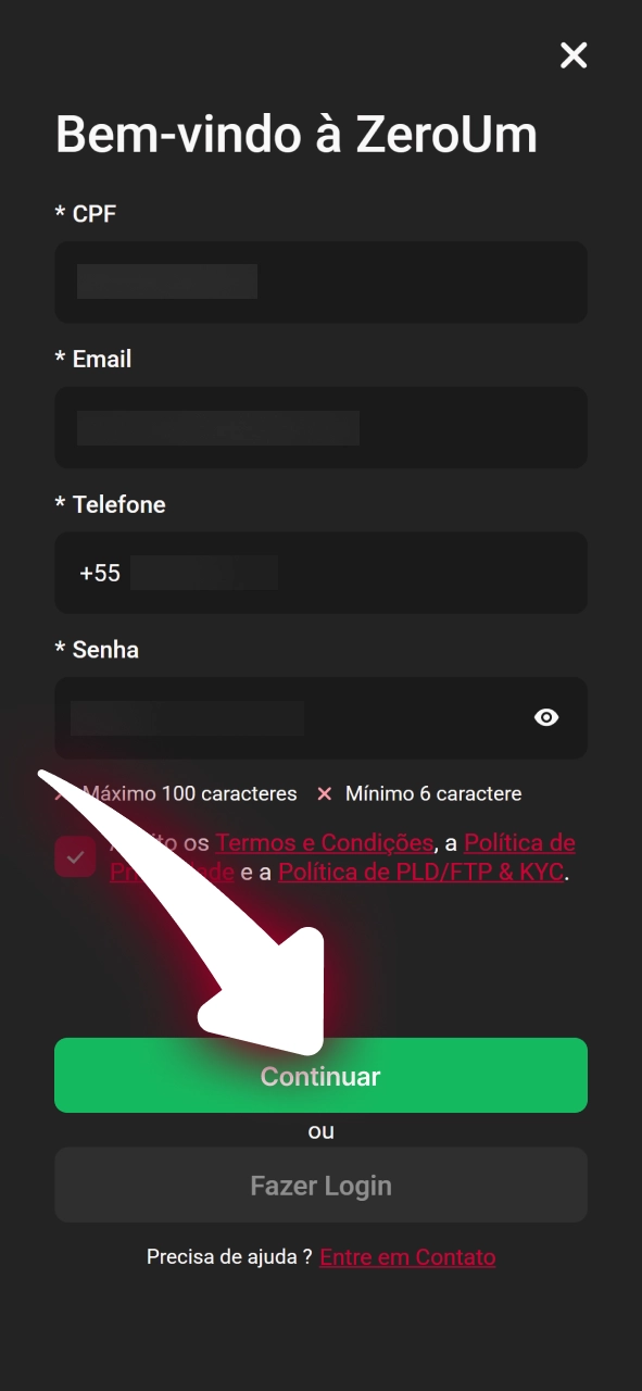 Zeroum abra sua conta e prepare acesso às ofertas disponíveis.